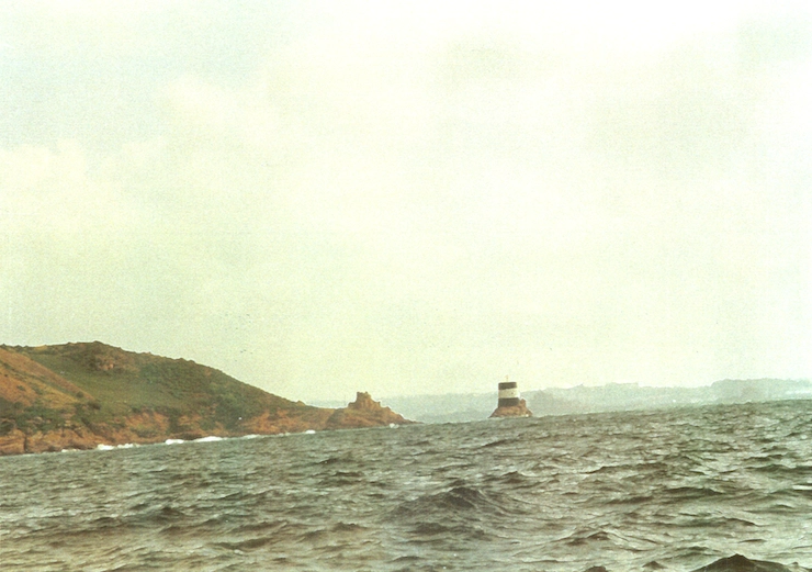 The beacon tower off Noirmont Point, just west of St Helier - a mark for the Western Passage